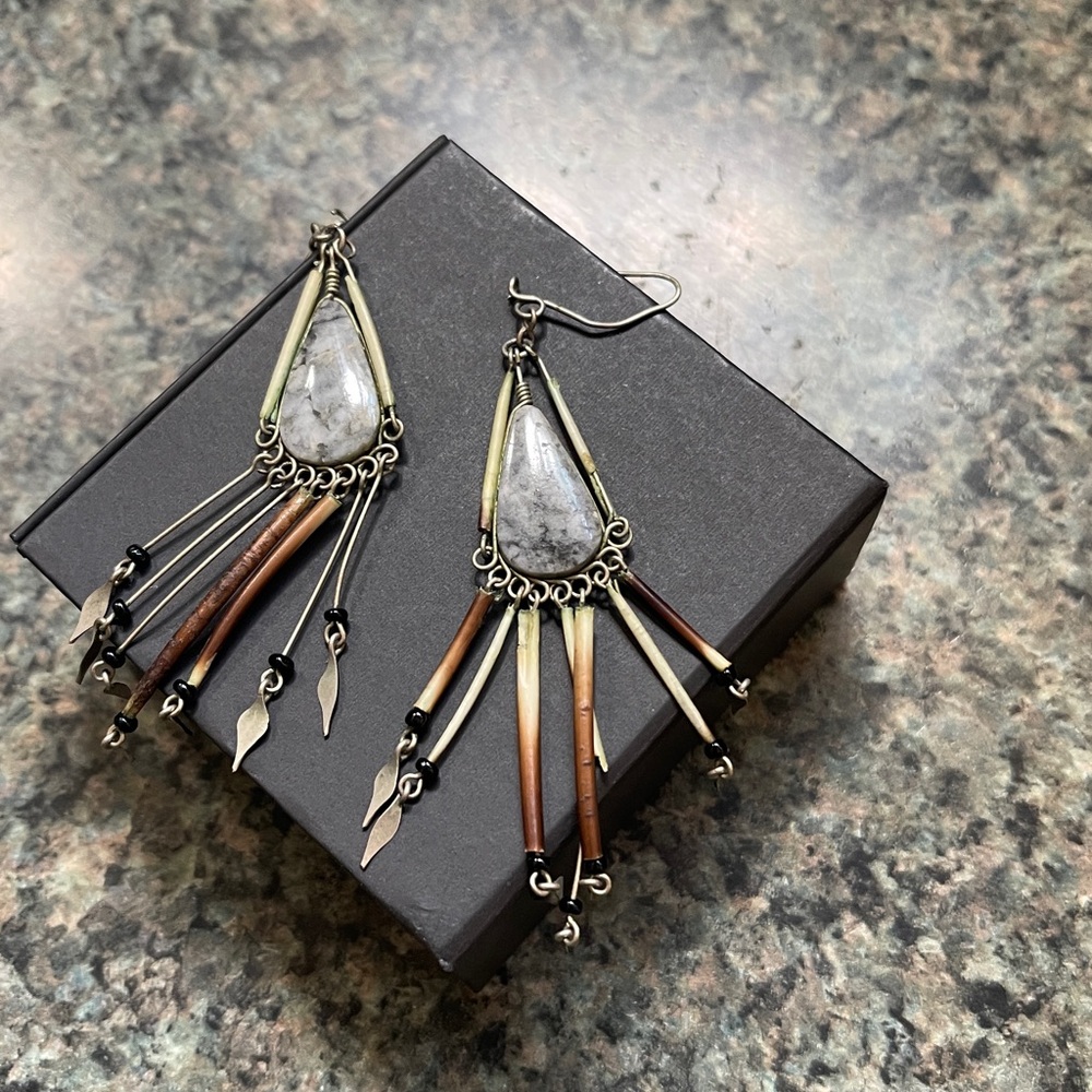 Bohemian Dangle Earrings with Stone Accent